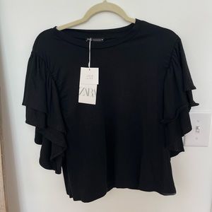 Zara Black Ruffle Sleeve Top- Size L